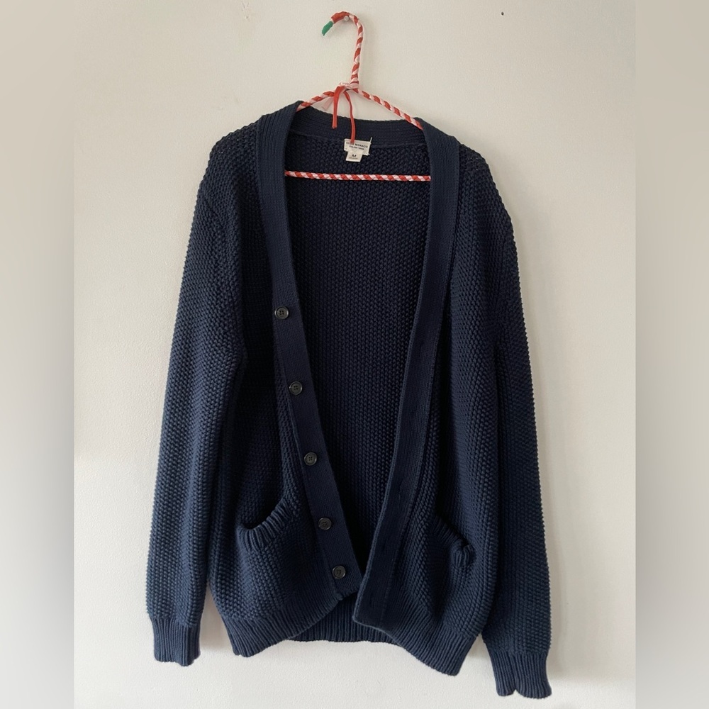 Club Monaco Navy Blue Italian Yarn Chunky Knit Cardigan Sweater Size Medium